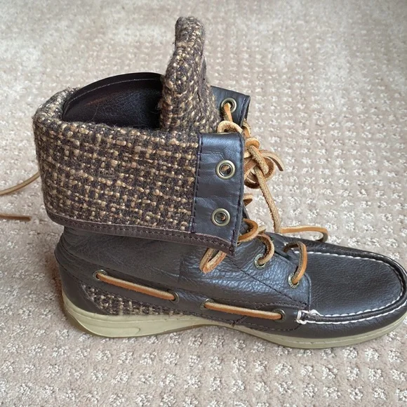 Sperry Top Sider Plaid Leather High Top Shoes - Picture 1 of 10